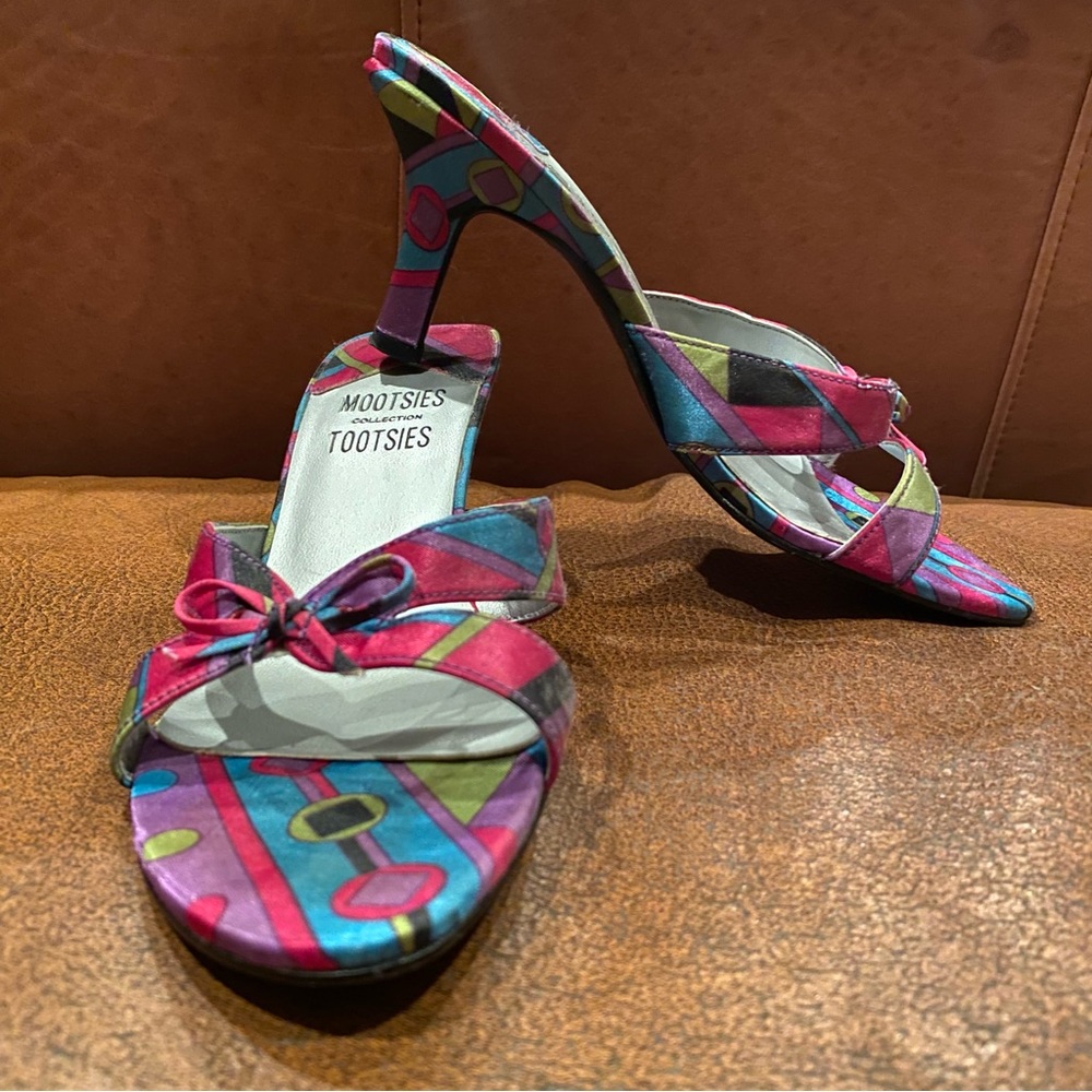 Mootsies Tootsies Multicolor Bow Slides Mules Size 7 - Picture 4 of 7